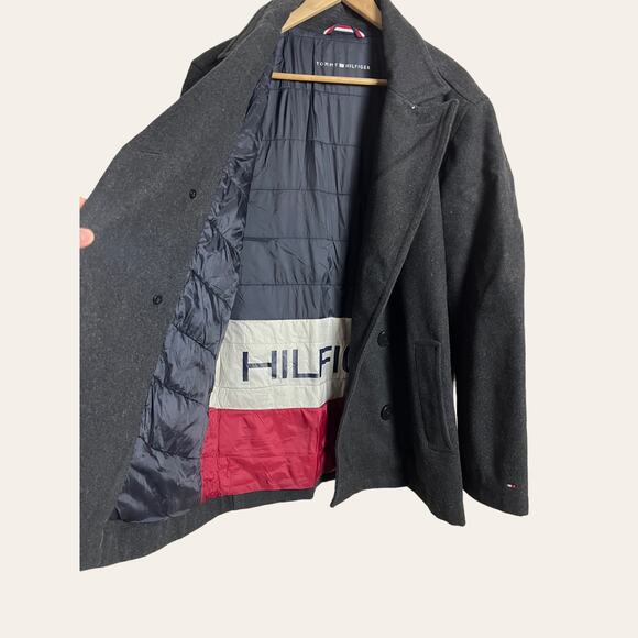 Tommy Hilfiger Men’s Black Wool Blend Insulated Double Breasted Pea Coat M - Picture 2 of 9
